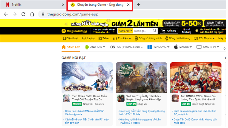 Chọn tab bạn muốn chuyển