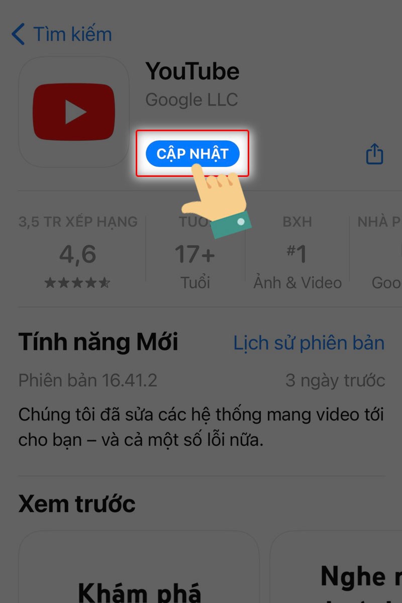 Nhấn vào Cập nhật