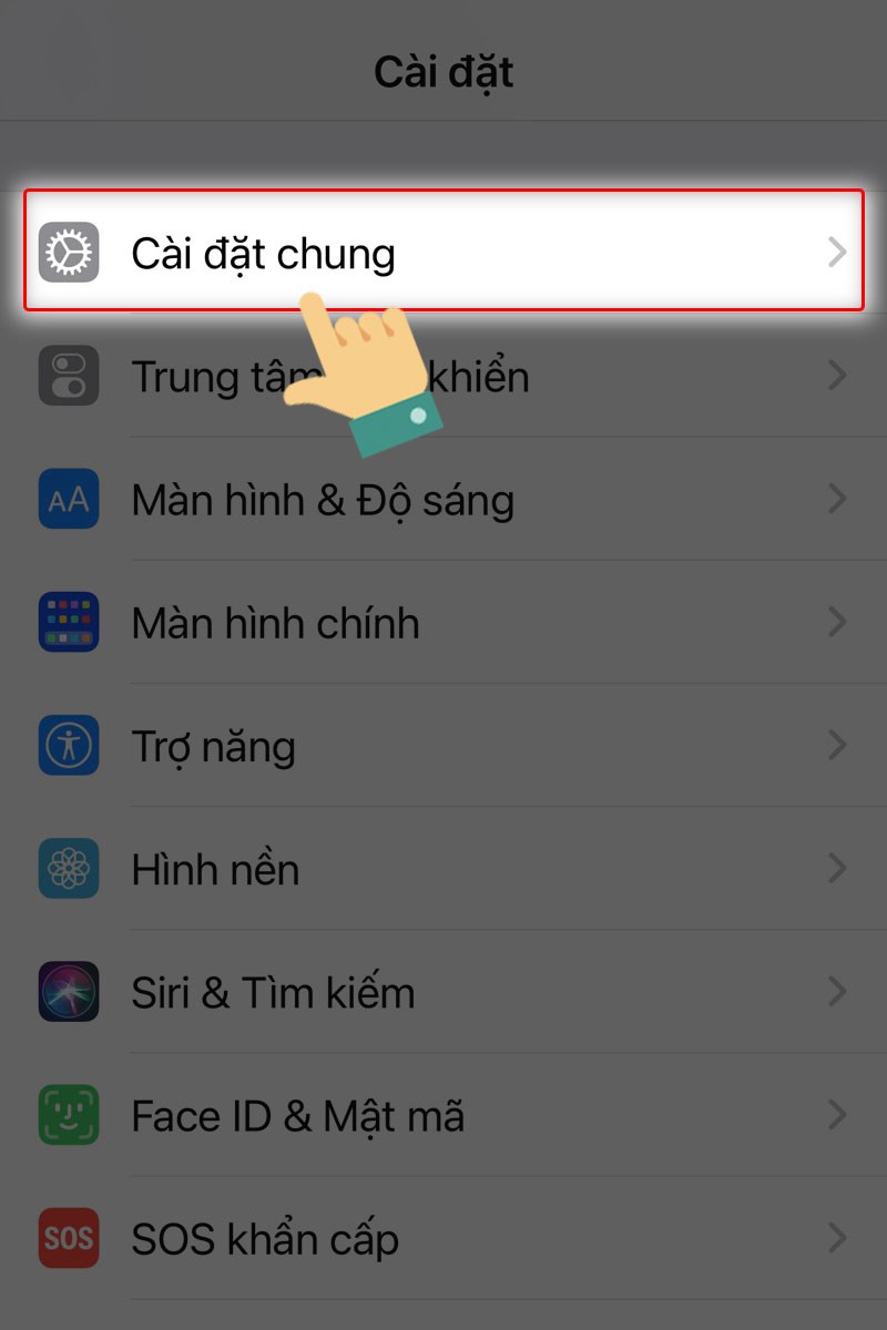 Chọn mục Cài đặt chung