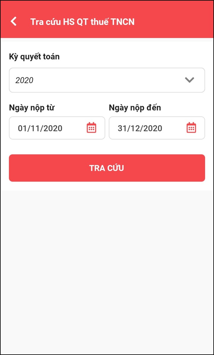 Chọn thời gian quyết to&aacute;n v&agrave; nhấn Tra cứu