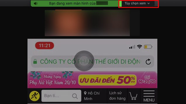Tại ph&ograve;ng học, họp online tr&ecirc;n Zoom > Chọn T&ugrave;y chọn xem