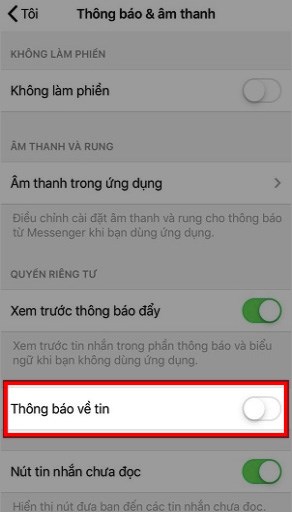 Nhấn vào biểu tượng nút gạt sang phải tại mục Thông báo về tin