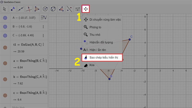 Click v&agrave;o h&igrave;nh mũi t&ecirc;n 4 g&oacute;c > Chọn Sao ch&eacute;p kiểu hiển thị