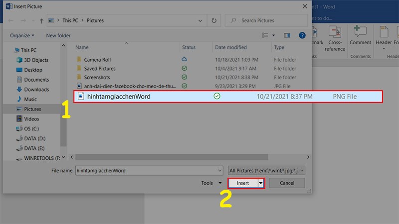 T&igrave;m h&igrave;nh ảnh vừa xuất bản khi n&atilde;y > Nhấn Insert để ch&egrave;n h&igrave;nh v&agrave;o Word