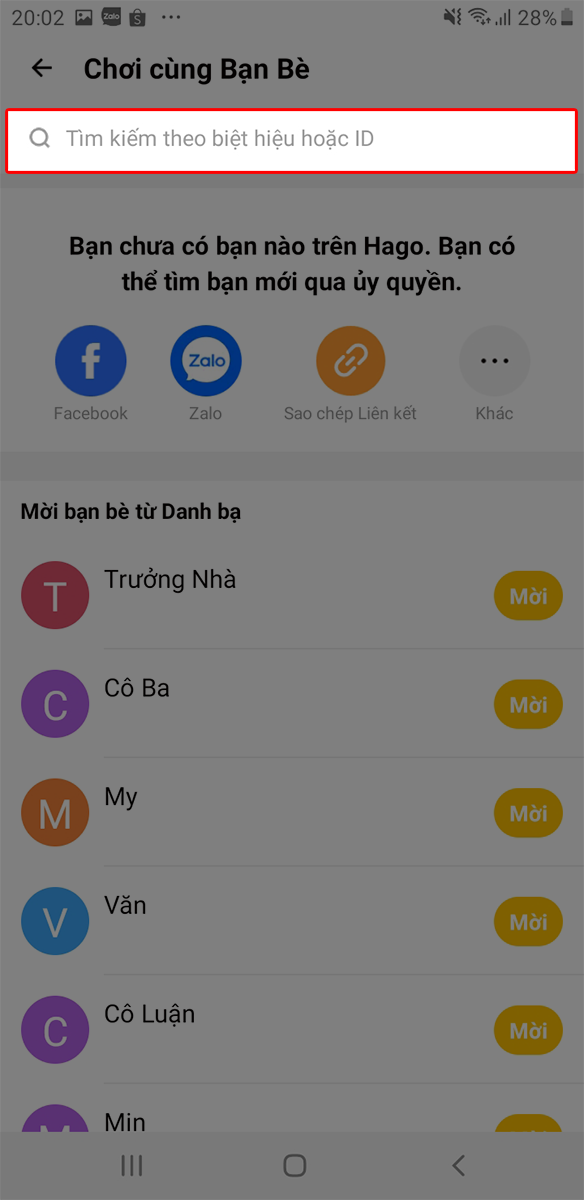 Nhập ID hoặc t&ecirc;n người m&agrave; bạn muốn kết bạn