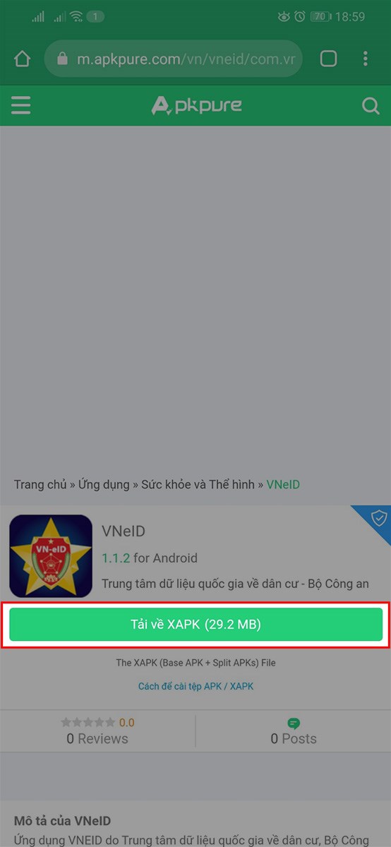 Truy cập link tải VNEID APK tại đây, chọn Tải về APK