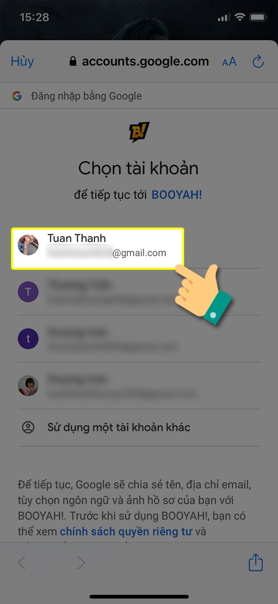 Chọn tài khoản đăng nhập