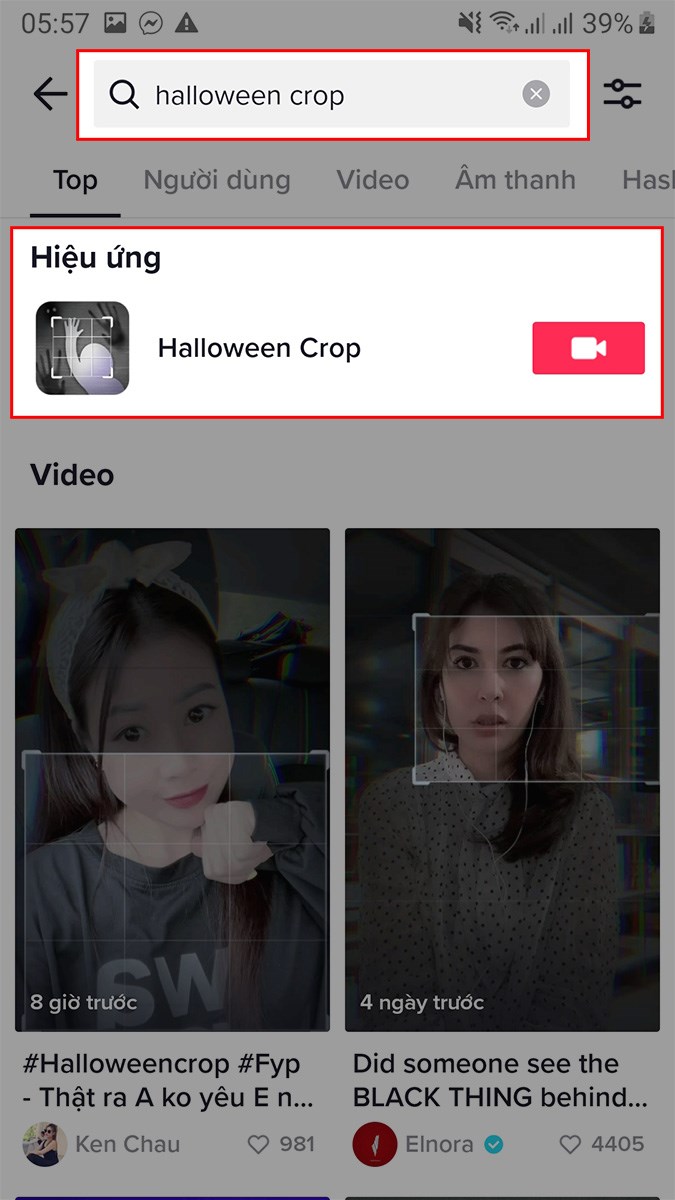 Nhập từ khóa halloween crop > Chọn hiệu ứng Halloween Crop
