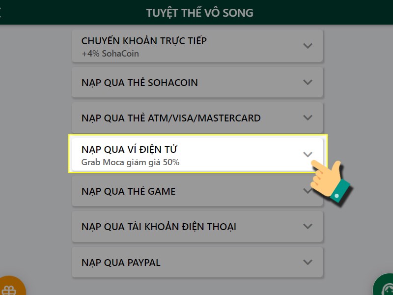 Nạp bằng ví điện tử Nạp bằng ví điện tử