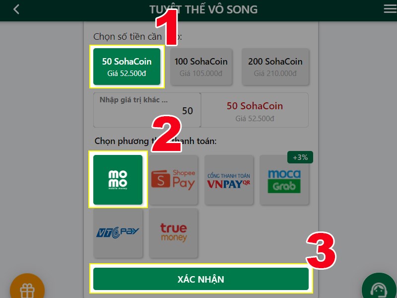 Chọn gói mua, chọn loại ví Chọn gói mua, chọn loại ví