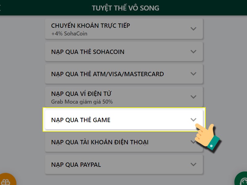 Nạp bằng thẻ game Nạp bằng thẻ game