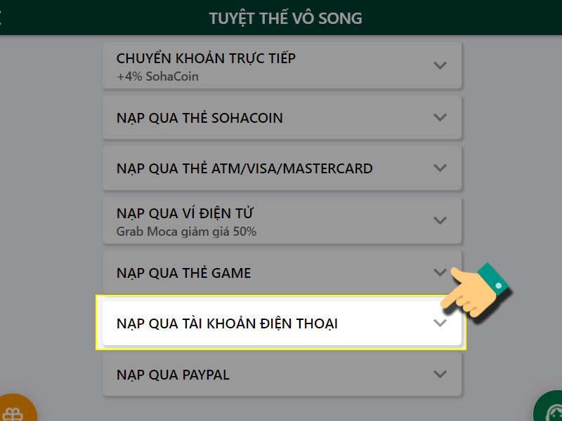 Nạp bằng cách gửi tin nhắn Nạp bằng cách gửi tin nhắn