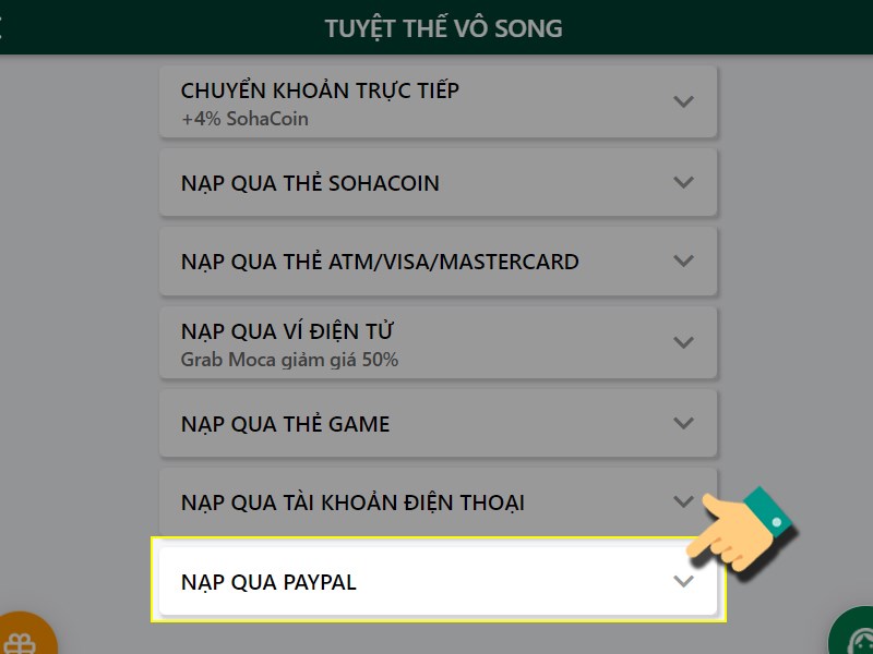 Nạp bằng PayPal Nạp bằng PayPal
