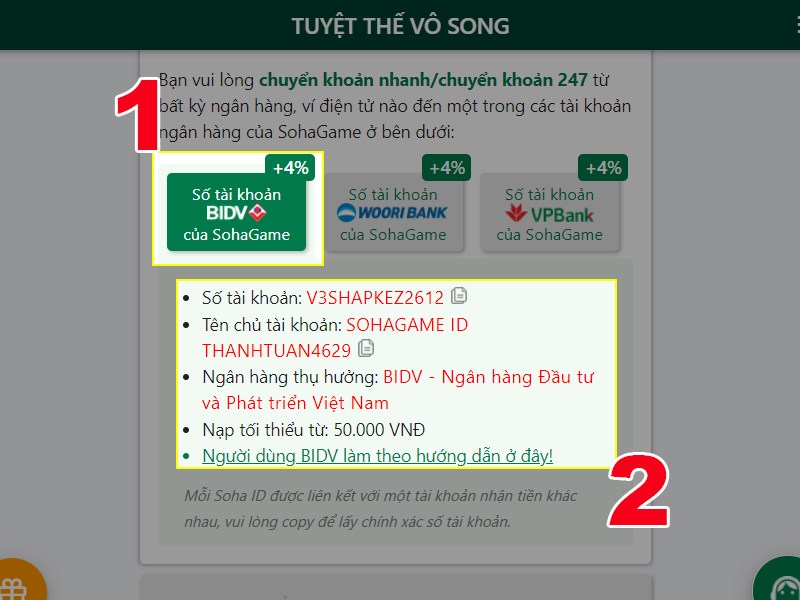 Chuyển khoản thông tin sau Chuyển khoản thông tin sau