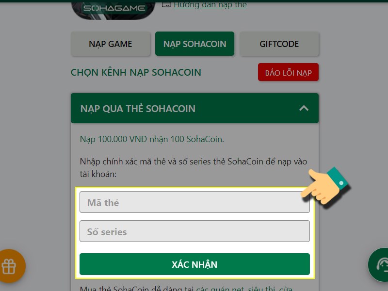 Điền thông tin thẻ nạp Điền thông tin thẻ nạp