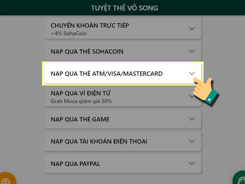 Nạp bằng thẻ ATM, tín dụng Nạp bằng thẻ ATM, tín dụng