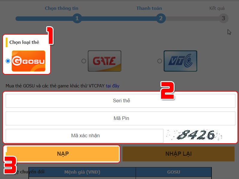 Nhập th&ocirc;ng tin thẻ c&agrave;o v&agrave; thanh to&aacute;n