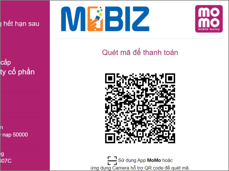 Quét mã QR để thanh toán