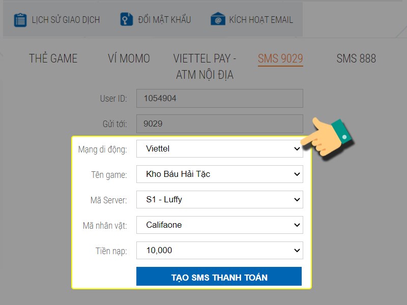 Nhập đầy đủ các thông tin tại đây