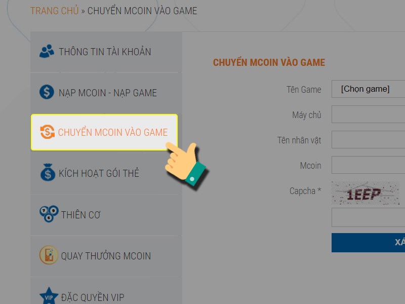 Chuyển Mcoin vào game