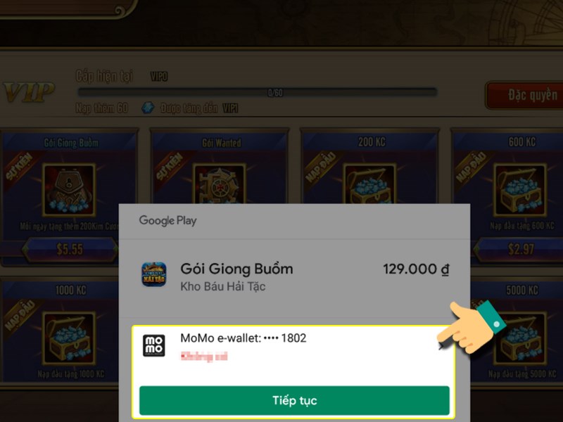 Chọn phương thức thanh toán và tiếp tục