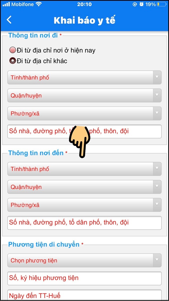 Nhập địa chỉ nơi đến