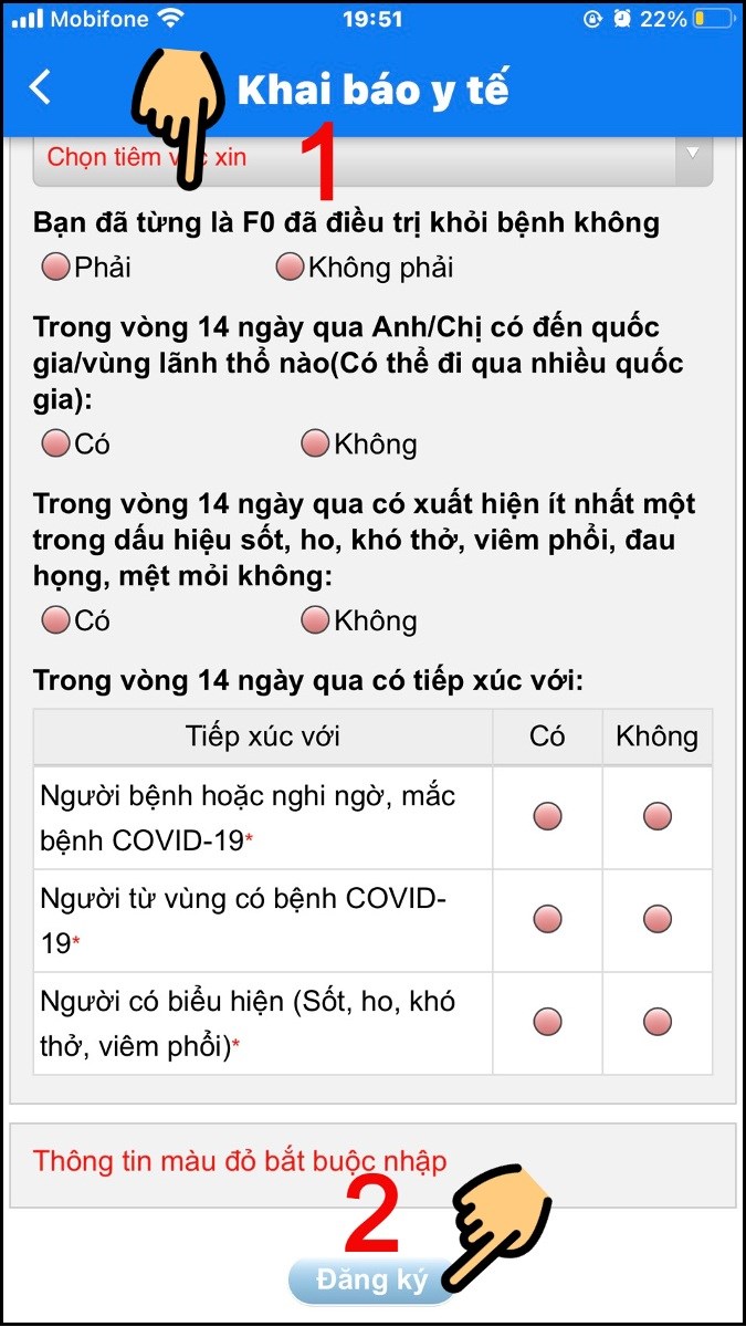 Tick chọn Phải/Kh&ocirc;ng phải hoặc C&oacute;/Kh&ocirc;ng v&agrave; nhấn n&uacute;t Đăng k&yacute;