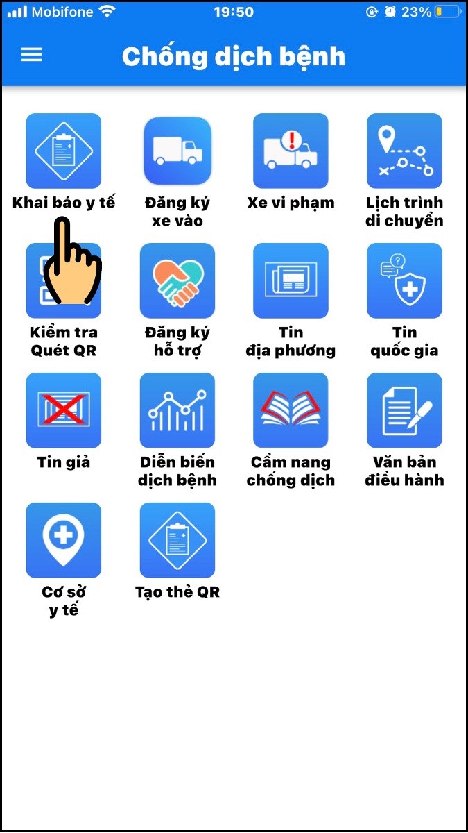 Chọn mục&nbsp;Khai b&aacute;o y tế