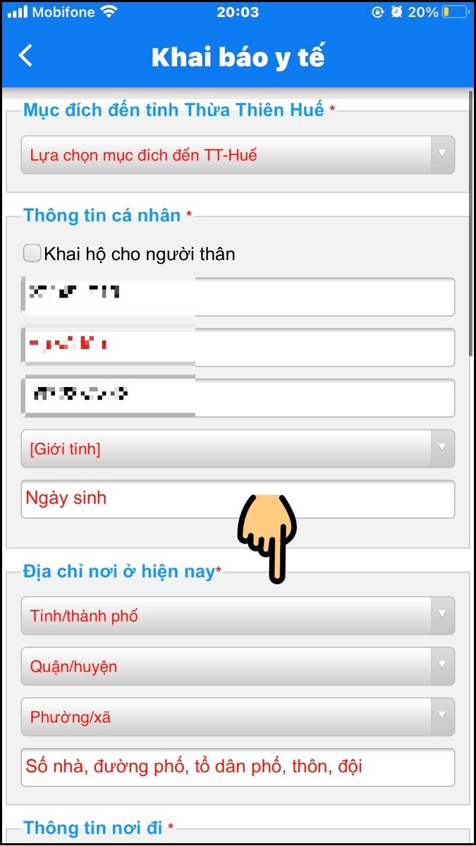 Nhập địa chỉ nơi ở hiện nay