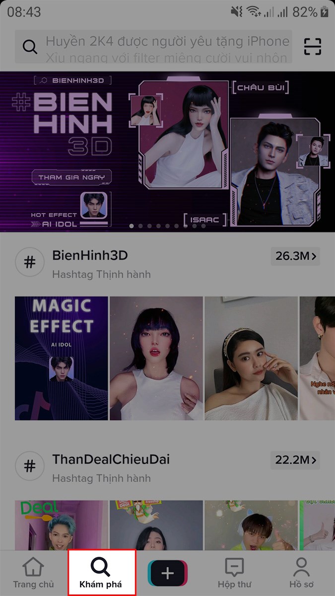 Mở ứng dụng TikTok, chọn Kh&aacute;m ph&aacute;