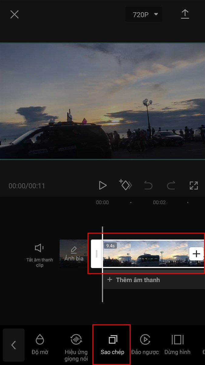 Nhấn vào video đang chỉnh sửa > Chọn Sao chép Nhấn vào video đang chỉnh sửa > Chọn Sao chép