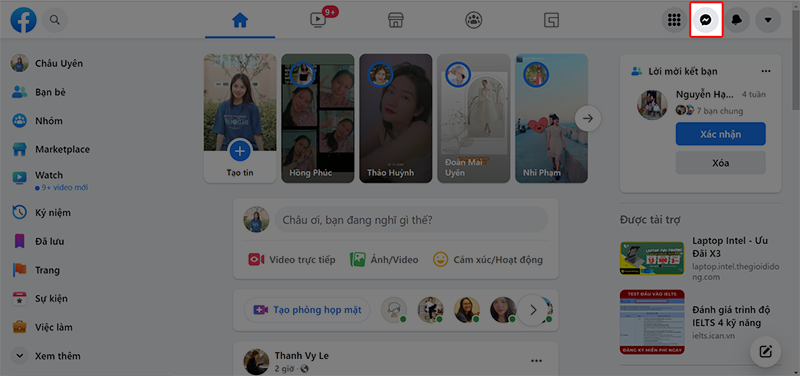 Nhấn chọn biểu tượng Messenger