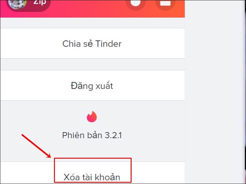 Chọn Xóa tài khoản