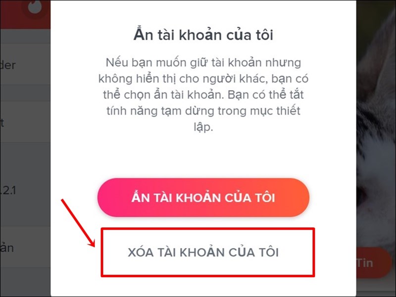 Chọn Xóa tài khoản của tôi