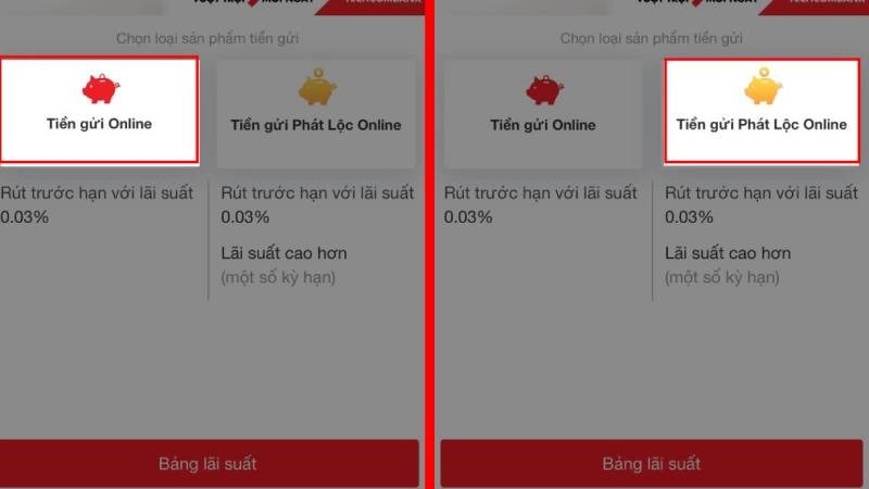 Chọn Tiền gửi Online hoặc Tiền gửi Phát Lộc Online