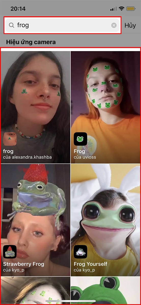 Nhập từ khóa frog và chọn filter frog mà bạn muốn sử dụng Nhập từ khóa frog và chọn filter frog mà bạn muốn sử dụng