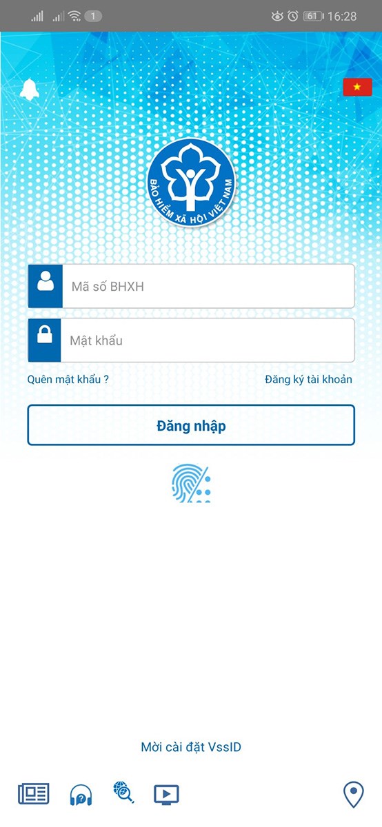 Giao diện của app VssID khi tải bằng file APK