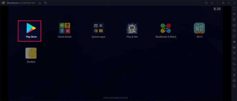 Mở ứng dụng Bluestacks chọn CH Play