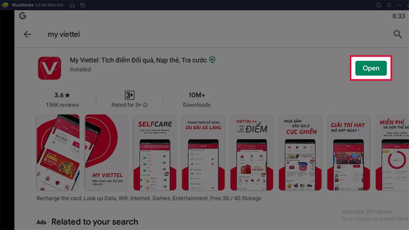 Chọn Open để trải nghiệm ứng dụng
