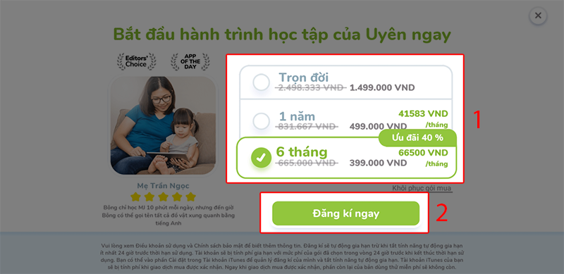 Lựa chọn g&oacute;i học ph&ugrave; hợp rồi click v&agrave;o đăng k&iacute;