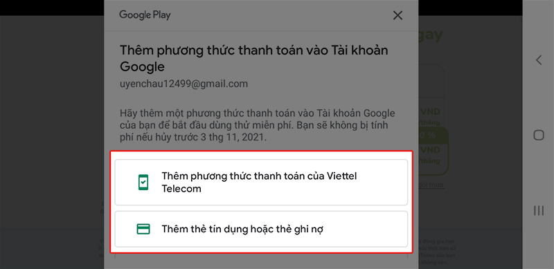 Lựa chọn phương thức thanh toán đã được gợi ý