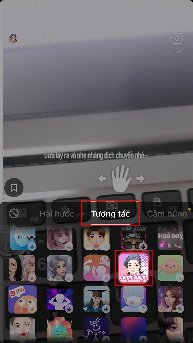 Chọn Tương t&aacute;c > Chọn hiệu ứng Conic Swipe