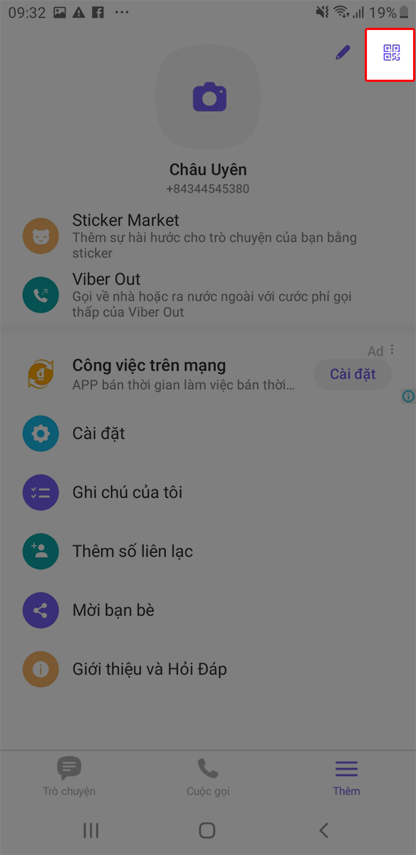 Nhấn vào biểu tượng mã QR Nhấn vào biểu tượng mã QR