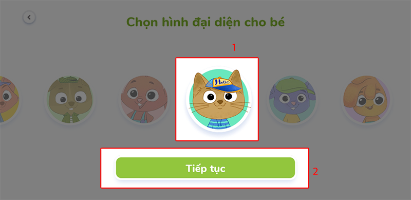 Chọn ảnh đại diện, nhấn tiếp tục