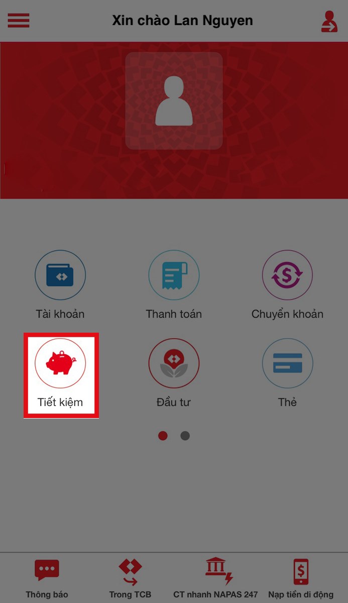 Chọn Tiết kiệm trên màn hình chính