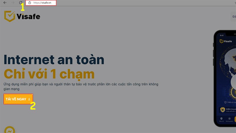 Truy cập v&agrave;o link tải Visafe tr&ecirc;n m&aacute;y t&iacute;nh > Nhấn Tải về ngay