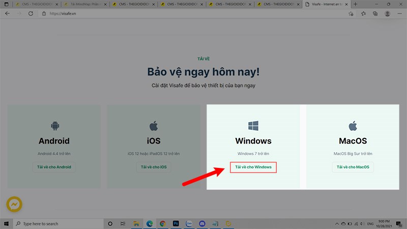 Nhấn vào Tải về cho Windows (Hoặc macOS) như hình