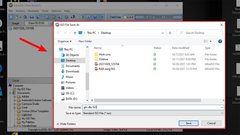 Lưu file ISO có các file vừa add