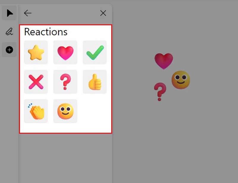 Tính năng Reactions trên Microsoft Whiteboard