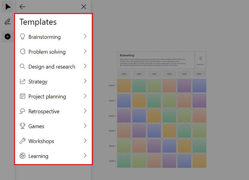 Tính năng Templates trên Microsoft Whiteboard